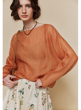 【2片式立裁】1OO%苎麻 小众设计圆领连身袖宽松显瘦衬衫衬衣女