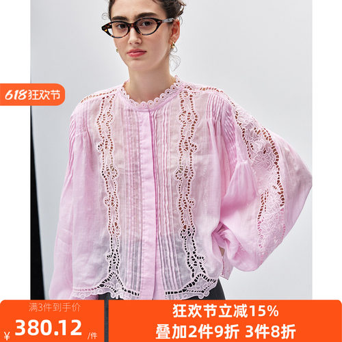 【重工马德拉刺绣】1OO%苎麻 定位镂空绣花法式复古衬衫衬衣女