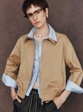 【经典老钱】1OO%精梳斜纹棉 假两件设计条纹拼接休闲夹克外套