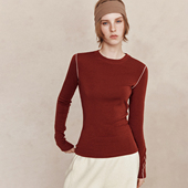 显瘦线条分割 10AK菌拉绒 撞色装 饰线天丝羊毛保暖打底衫 上衣