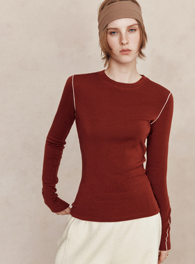 【显瘦线条分割】10AK菌拉绒 撞色装饰线天丝羊毛保暖打底衫上衣