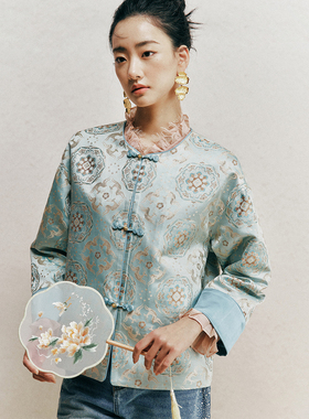 【非遗宋锦】1OO%桑蚕丝 宝花奔鹿纹新中式盘扣真丝提花外套女