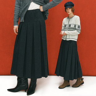 通勤简约百搭中高腰百褶半裙 粗纺羊毛呢子面料 大梨子本命裙