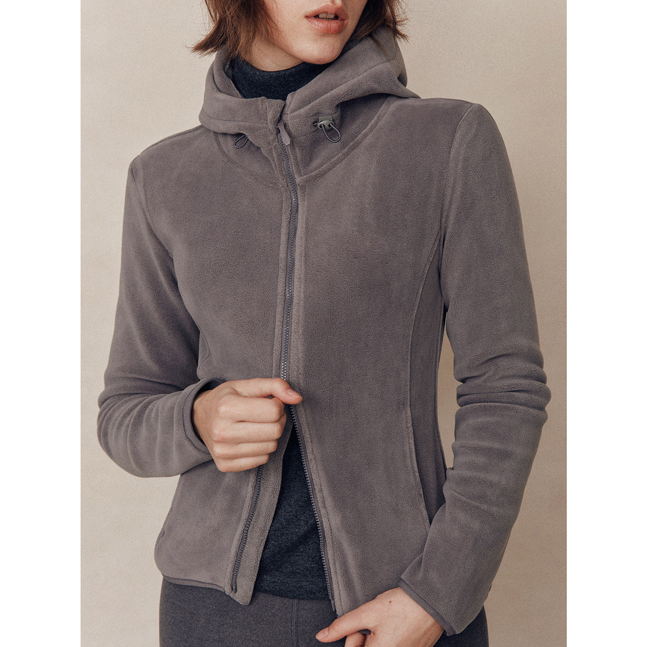 【自留翻单】3色 双层抓绒 经典收腰摇粒绒连帽拉链开襟卫衣外套