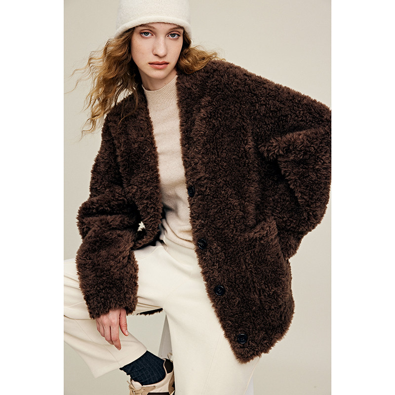 泰迪熊绵羊毛皮毛一体皮草外套