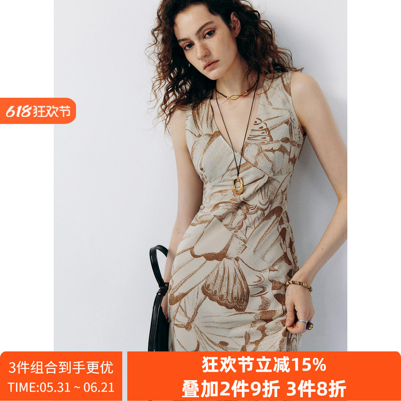 【法式情书】100真丝泡泡绉双面印立体剪裁蝴蝶印花深V收腰连衣裙