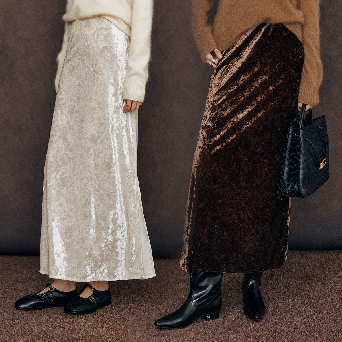 【错过后悔】定制钻石绒丝绒半裙气质新款百搭松紧腰直筒半身裙