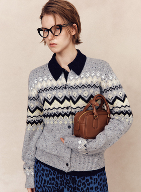 【神颜出圈】绵羊毛+羊驼毛 复古费尔岛提花圆领针织开衫毛衣女