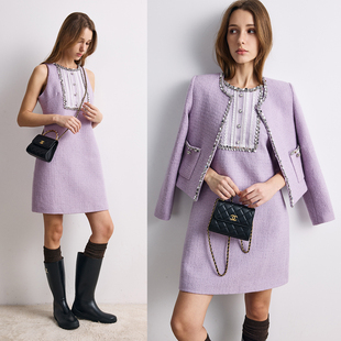 半裙 现货 超美手缝钻外套 原C面料粗花呢套装 连衣裙 莫奈紫