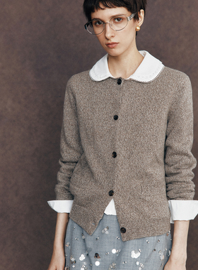 现货【润物无声】1OO%初剪羊毛复古花纱肌理圆领长袖针织开衫外套