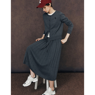 文艺感针织开衫 日记 外套 松紧腰中长款 女 百褶半裙套装 秋梨