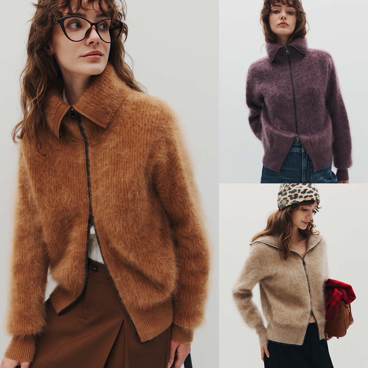 【鼎级拉绒】515G细纯山羊绒 软糯亲肤双向拉链针织开衫翻领毛衣