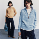 【高级知识分子】绵羊毛+山羊绒 老钱风穿搭半拉链绞花针织衫毛衣