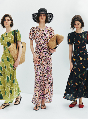 【爆款翻单】1OO%桑蚕丝 法式小雏菊印花收腰连衣裙茶歇裙裙子女