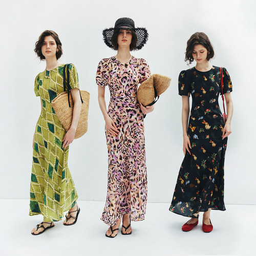 【爆款翻单】1OO%桑蚕丝 法式小雏菊印花收腰连衣裙茶歇裙裙子女