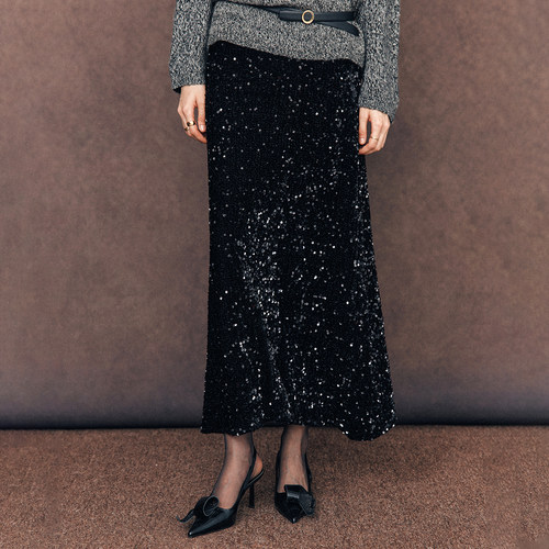 高腰包臀显瘦直筒A字珠片裙