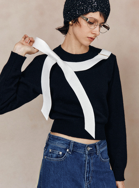 【25K太美了】100%山羊绒 古典浪漫主义大蝴蝶结装饰套头毛衣女