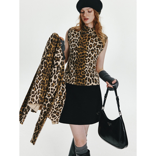 弹力显瘦豹纹马甲背心 100%羊毛 开衫 现货