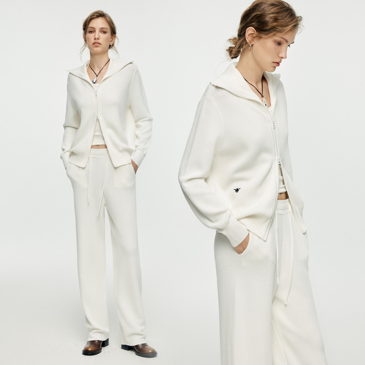 【现货】高弹透气网眼 12针机织 海军领/双拉链开衫+休闲裤女,女装/女士精品,时尚套装,淘宝优惠券,粉丝福利购,淘宝优惠卷