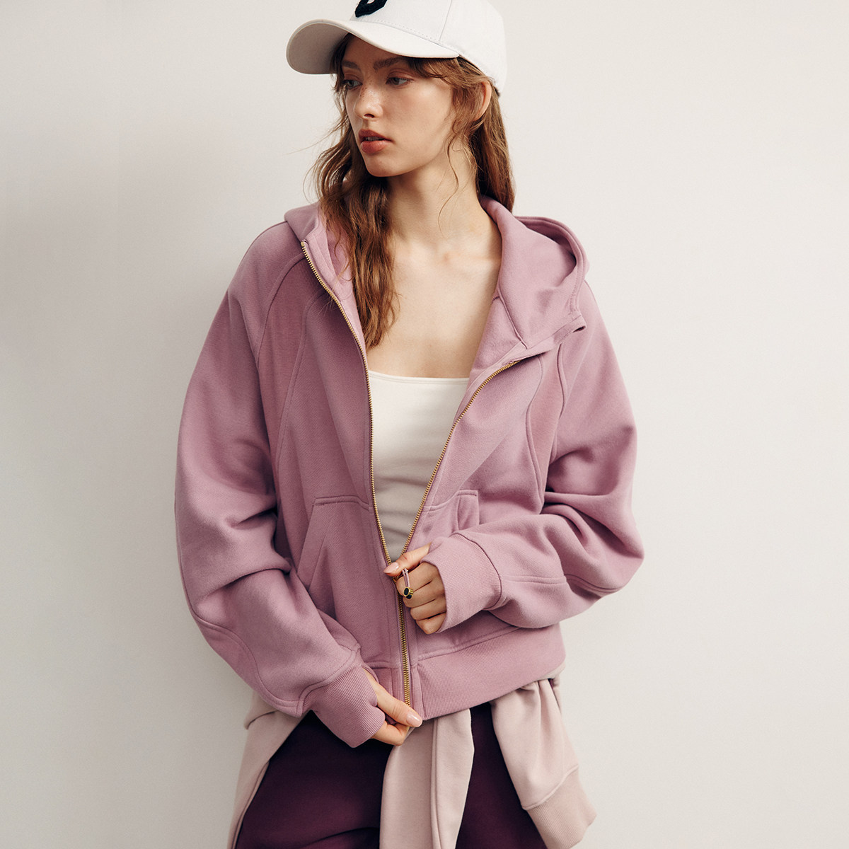 【经典】拉绒磨毛工艺 舒适保暖 袋鼠兜 全拉链 连帽卫衣瑜伽外套