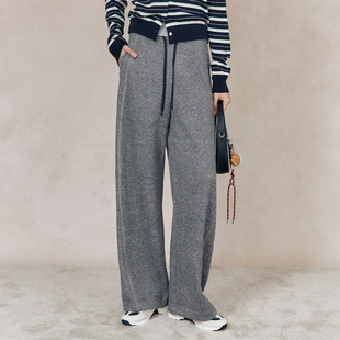 简约通勤百搭松紧腰抽绳立裁休闲阔腿裤 弯刀糯米裤 一条过冬