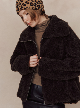 【1OO%绵羊毛】 环保羊羔毛皮毛一体 小贵妇拉链高领皮草外套