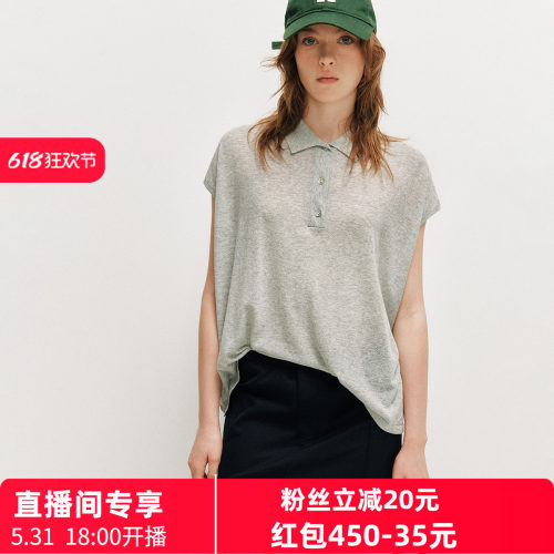 polo领落肩宽松显瘦针织T恤上衣