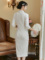 实拍白色旗袍女2021秋冬新款高端优雅气质复古长袖日常连衣裙轮播图4
