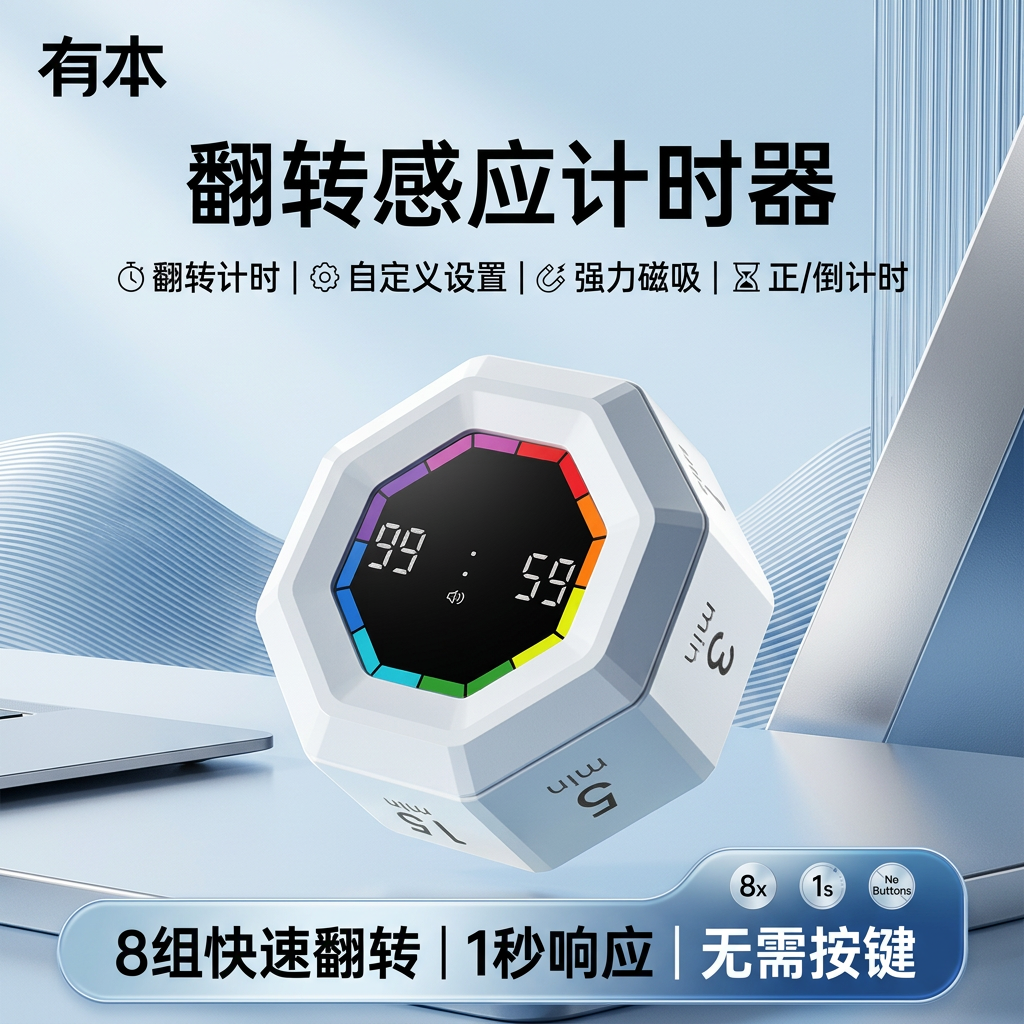 可视化重力感应计时器可自定义带磁吸学习自律打卡器烘焙定时器