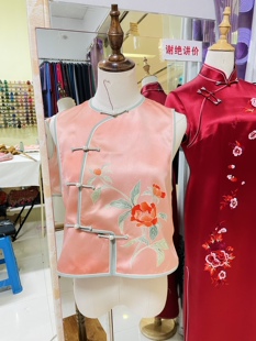 坎肩马甲女夏季 孤品原创新中式 国风真丝正绢晕染色圆领琵琶襟短款