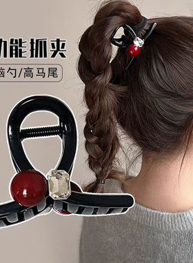 盘发卡红色珍珠高级感