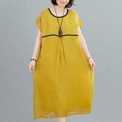 Real photo of 2021 summer new large women's dress with Tibetan meat double layer medium length dress