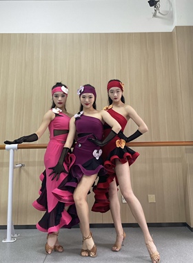 Pepe新款斜肩鱼骨裙拉丁舞比赛艺考服长款大摆裙包含配饰多色可选