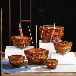 香炉坟前户外家用蜡烛台座老式供奉祖先上香供佛中国风鼎式陶瓷