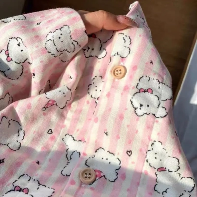 ins风日系条纹线条狗睡衣女