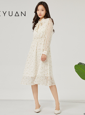 金苑碎花连衣裙春季新款长袖法式设计感时尚气质裙子G221106