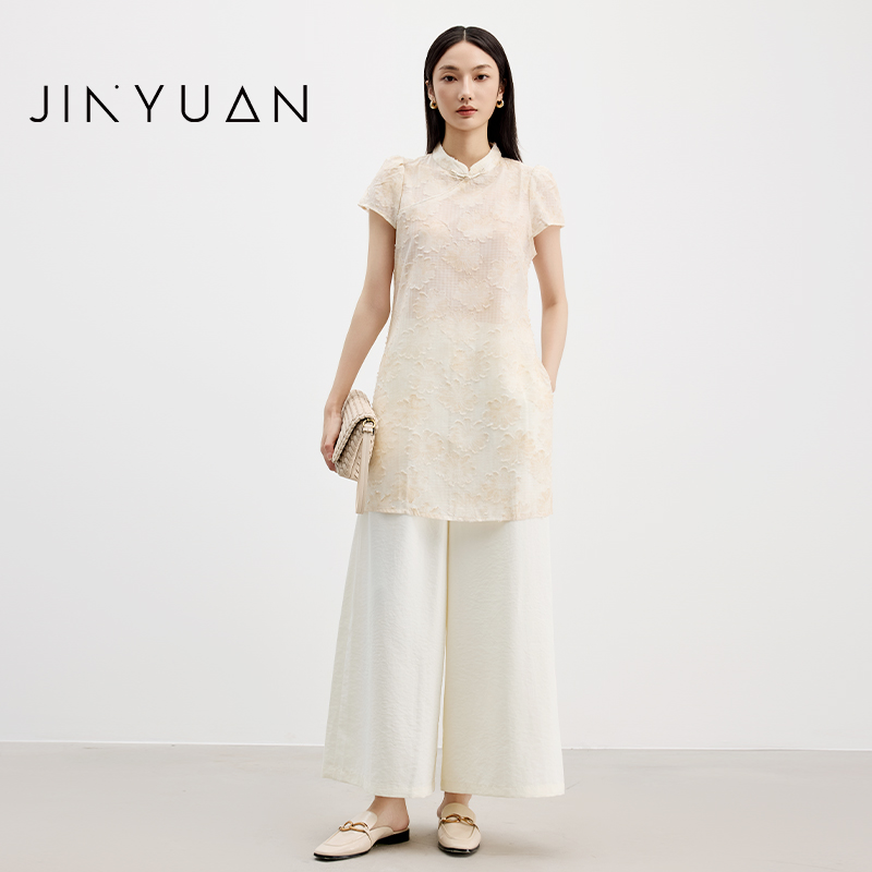 金苑新中式复古套装女2025夏季新款国风旗袍阔腿裤两件套G252173