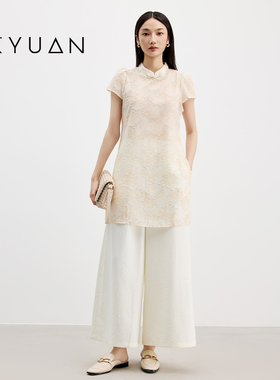 金苑新中式复古套装女2025夏季新款国风旗袍阔腿裤两件套G252173