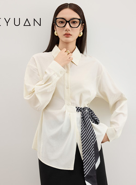 金苑设计感不规则系带收腰衬衫女2025秋季新款气质衬衣A253110