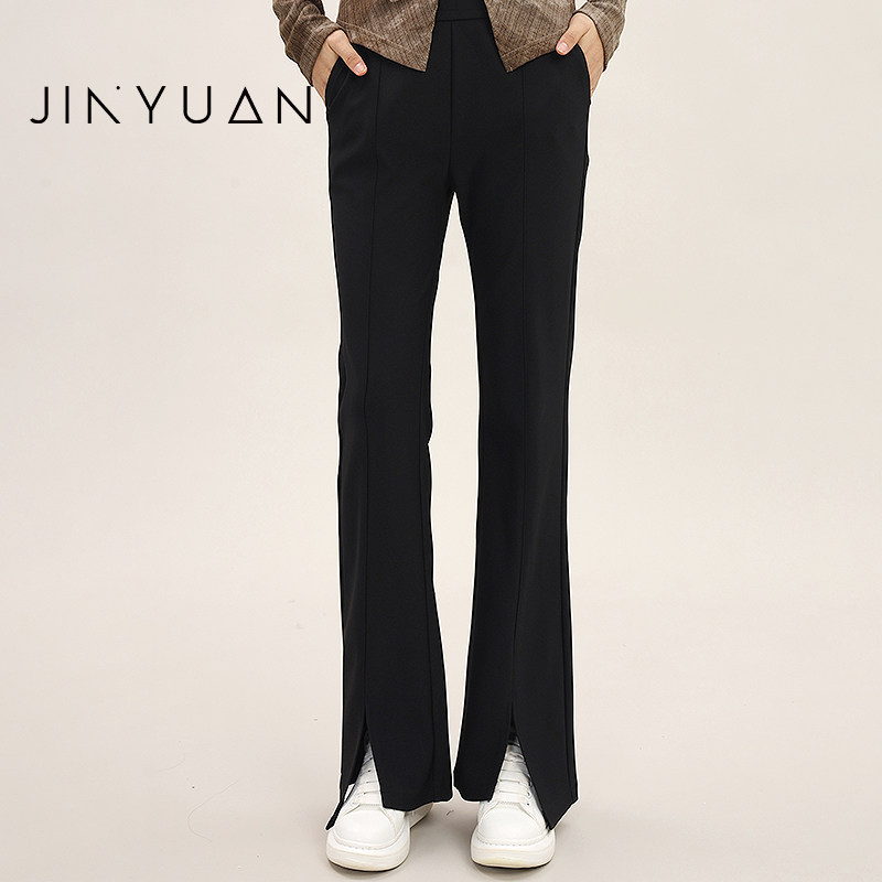 金苑开叉微喇西装裤女秋季2024新款高腰小个子松紧喇叭裤C243105