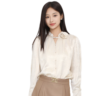 金苑2024早秋新款小衫新中式上衣国风盘扣缎面设计感衬衫A243119