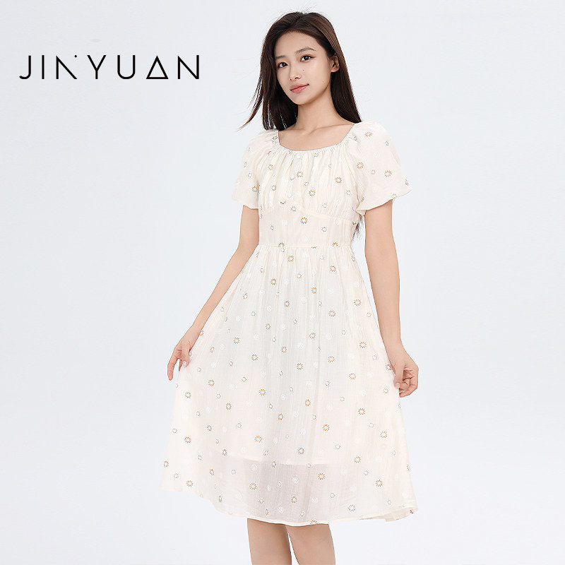 金苑碎花连衣裙女2025夏季新款法式方领泡泡袖雪纺裙G252128,女装/女士精品,连衣裙,淘宝优惠券,粉丝福利购,淘宝优惠卷