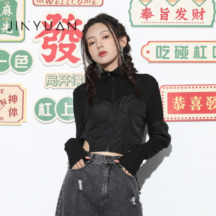 拉链长袖 金苑打底衫 设计感短款 新款 半高领上衣F223123 女2022秋季