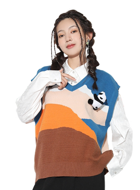 金苑撞色设计感无袖毛衣女