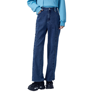 金苑牛仔裤女冬季新款高腰中缝直筒长裤宽松阔腿裤C225102