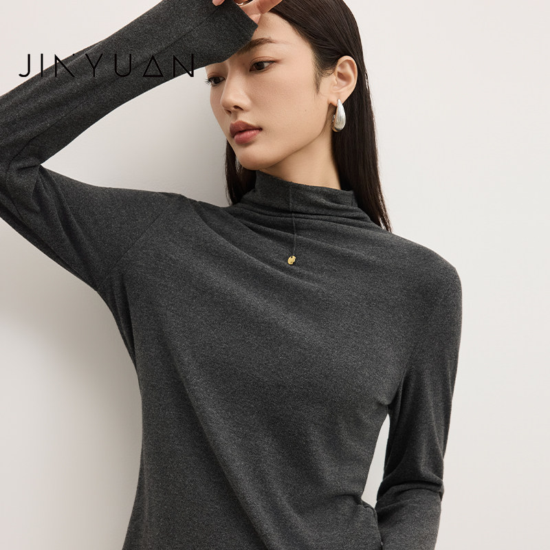 金苑半高领打底T恤衫女2025秋冬新款内搭高级感磨毛上衣F255101