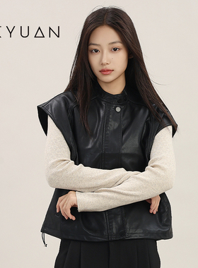 金苑皮质马甲女2024秋新款机车服无袖背心马夹外套上衣I243101