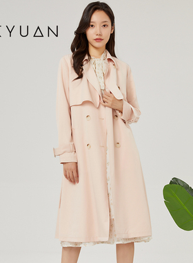 金苑风衣女春季新款宽松时尚气质设计感中长款外套女E221101