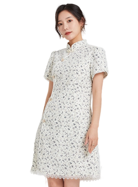 金苑碎花裙子夏季复古蕾丝