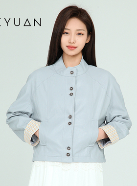 金苑2025春季新款PU皮短皮衣女韩版小个子棒球挽袖外套D251111